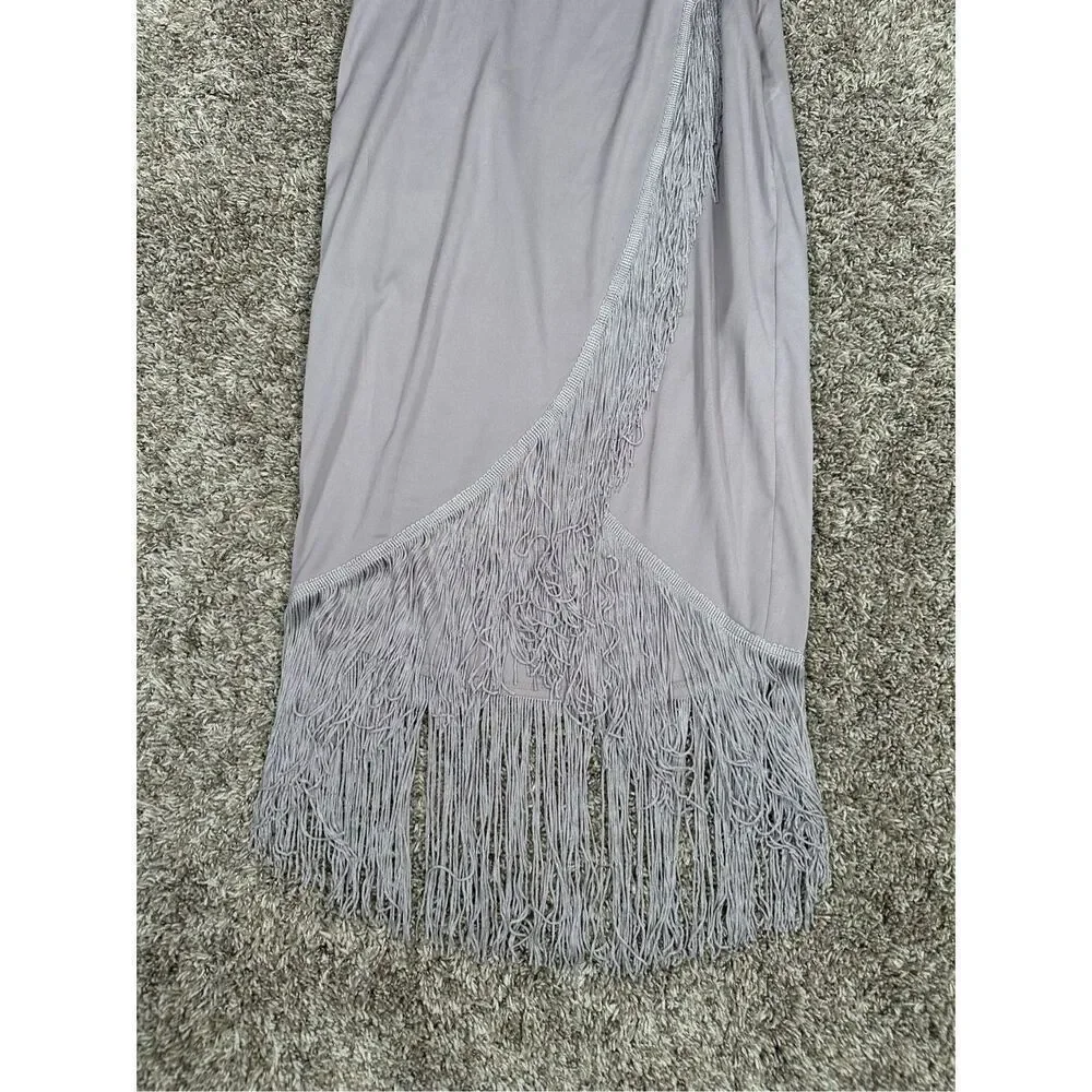 NWT Gianni Bini Fringe Wrap Midi Prima Dress Pebble Purple Flapper Nightlife S
